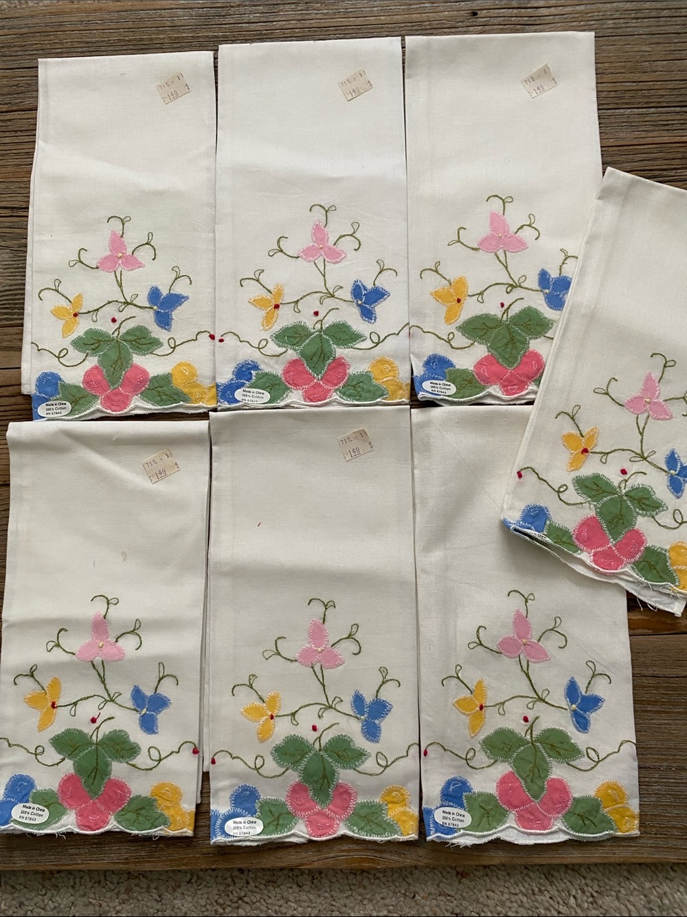 Set of 7 Vintage Embroidered Tea Towels.
